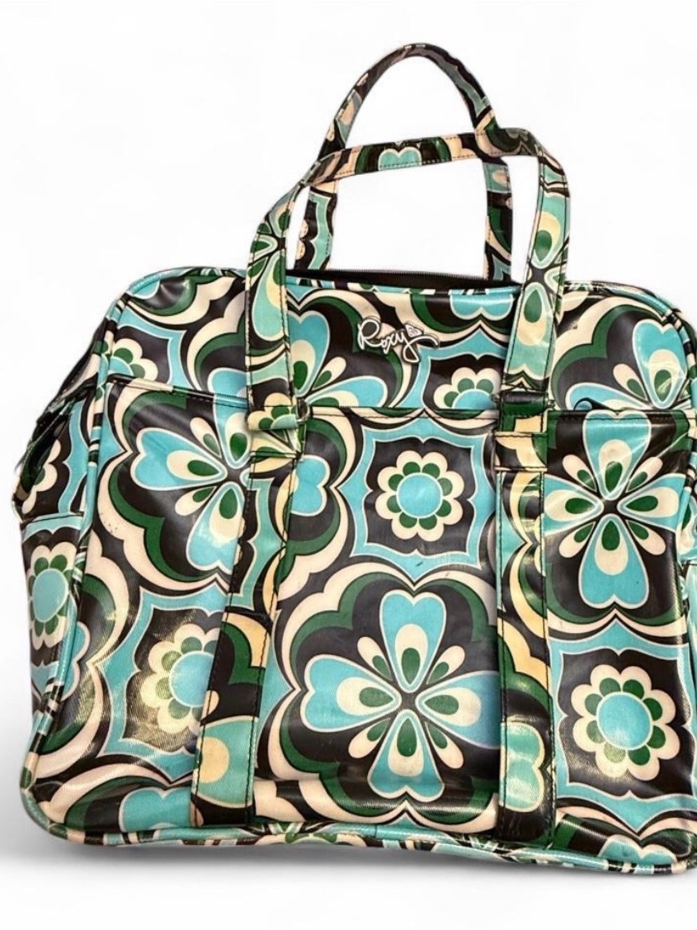 Roxy Floral Travel Tote - Teal, Black & Cream